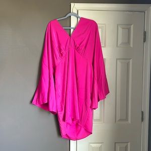 Women’s long bell sleeve dress in Barbie pink